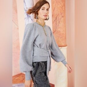 Ulla Johnson Grey Puff-Sleeve 100% Merino Wool Sweater – Size Small (Fits XS/S)